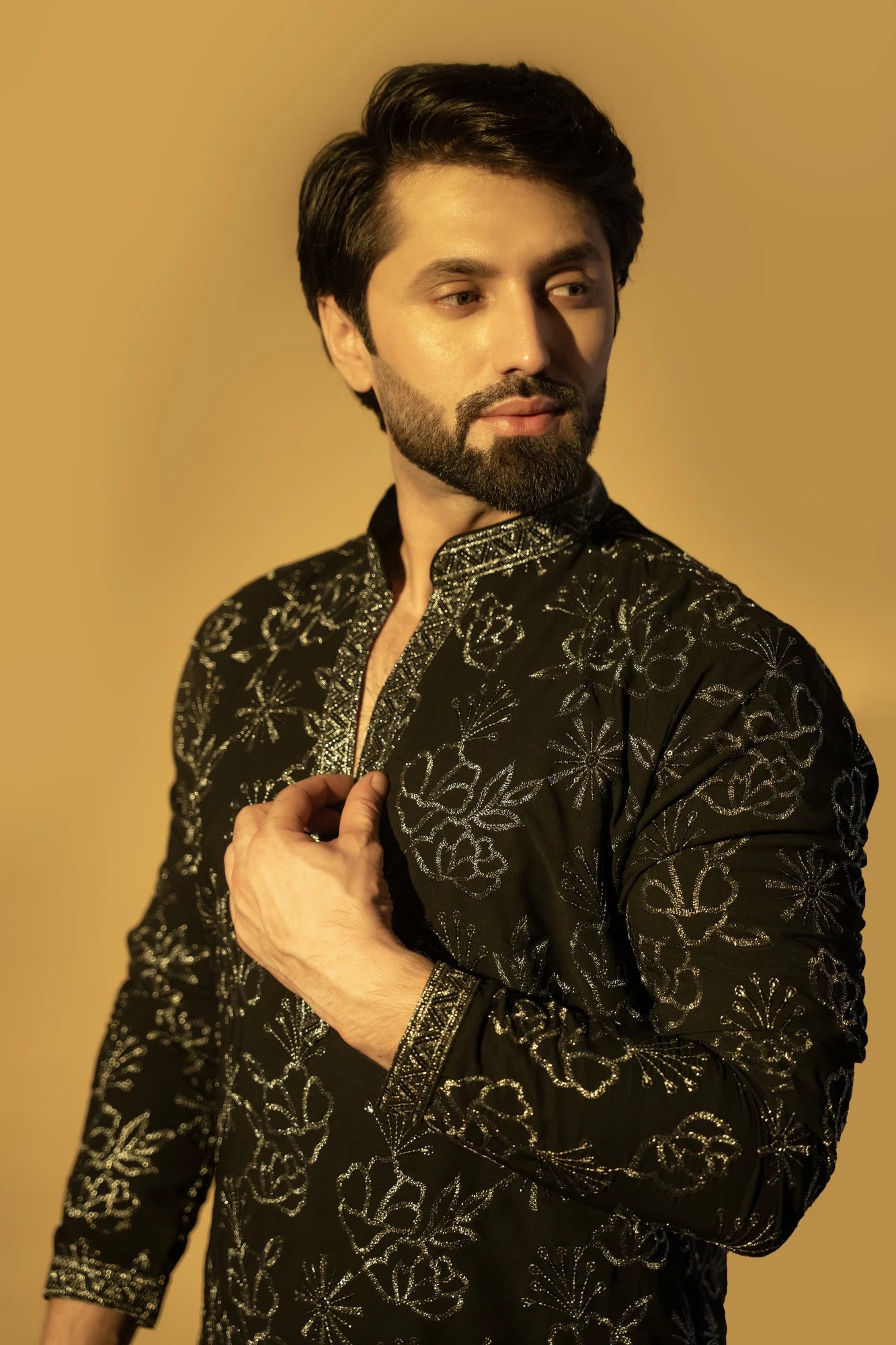 Maharana Black Silver Sequin Embroidered Kurta