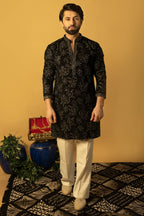 Maharana Black Silver Sequin Embroidered Kurta