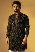 Maharana Black Silver Sequin Embroidered Kurta