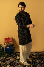 Maharana Black Silver Sequin Embroidered Kurta