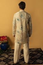Maharana Ivory Sequin Kurta with Blue Floral Accents