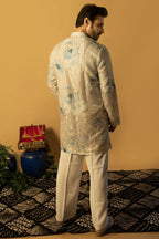 Maharana Ivory Sequin Kurta with Blue Floral Accents