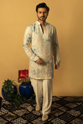 Maharana Ivory Sequin Kurta with Blue Floral Accents