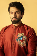 Maharana Maroon Silk Kurta with Royal Embroidered Motif