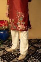 Maharana Maroon Silk Kurta with Royal Embroidered Motif