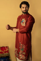 Maharana Maroon Silk Kurta with Royal Embroidered Motif