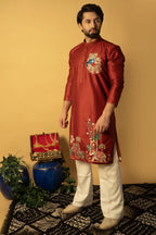 Maharana Maroon Silk Kurta with Royal Embroidered Motif