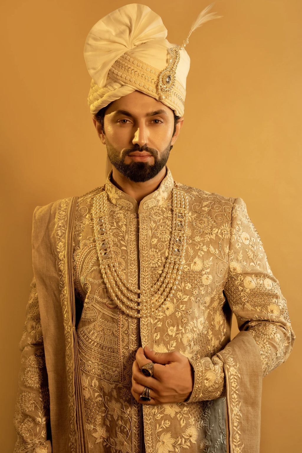 Maharana Ivory Zardozi Embroidered Sherwani Set