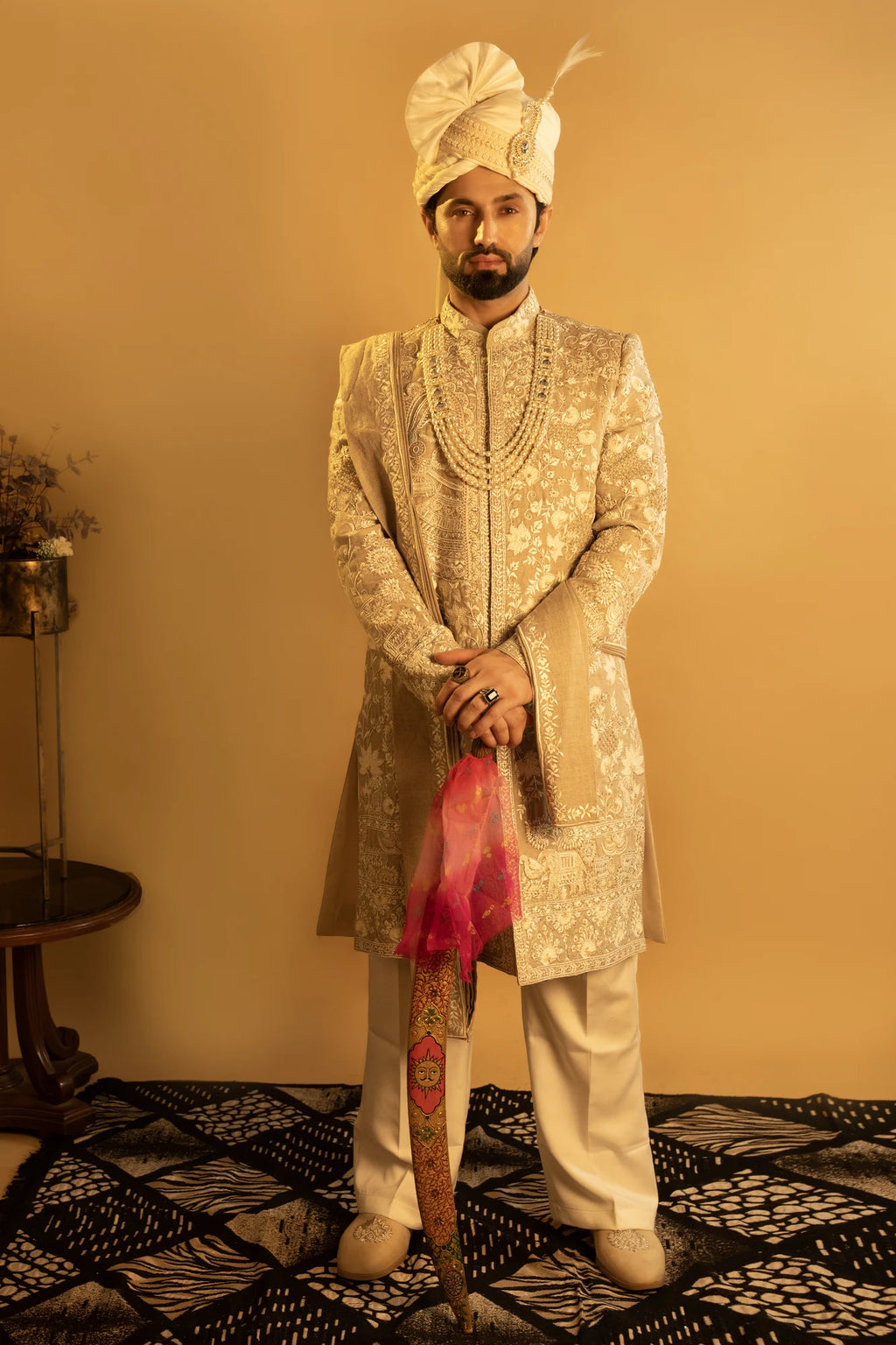 Maharana Ivory Zardozi Embroidered Sherwani Set