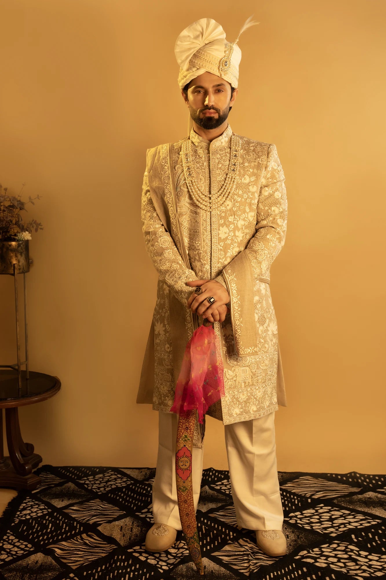 Maharana Ivory Zardozi Embroidered Sherwani Set