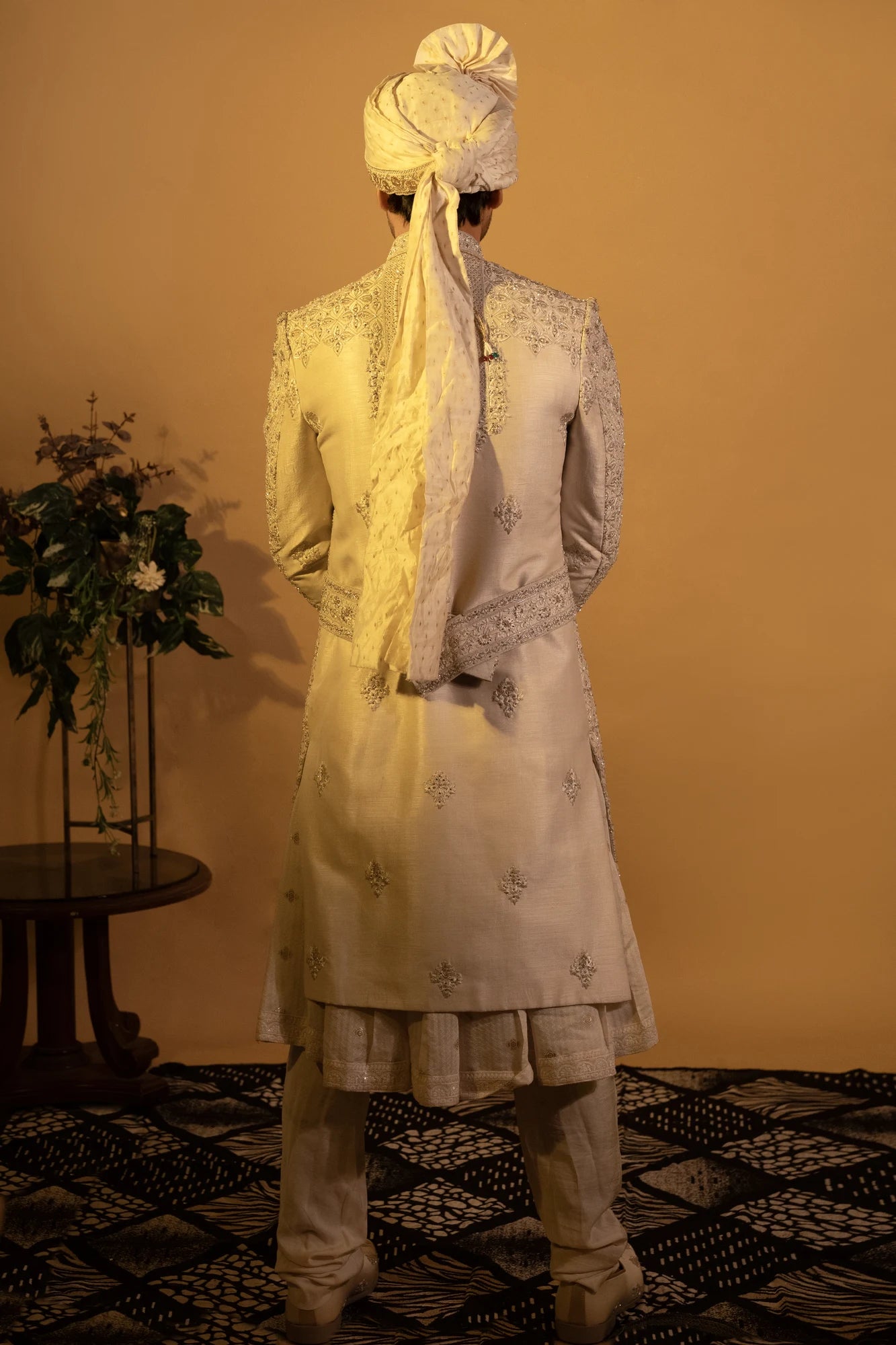 Maharana Ivory Zari Embroidered Royal Sherwani Set