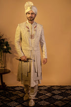 Maharana Ivory Zari Embroidered Royal Sherwani Set