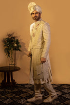 Maharana Ivory Zari Embroidered Royal Sherwani Set