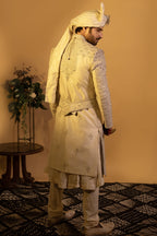 Maharana Ivory Zari Embroidered Royal Sherwani Set