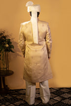 Maharana Ivory Belted Zari Embroidered Sherwani Set
