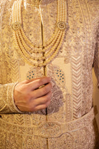 Maharana Ivory Belted Zari Embroidered Sherwani Set