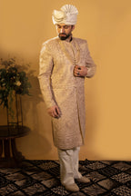 Maharana Ivory Belted Zari Embroidered Sherwani Set