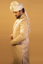 Maharana Ivory Belted Zari Embroidered Sherwani Set