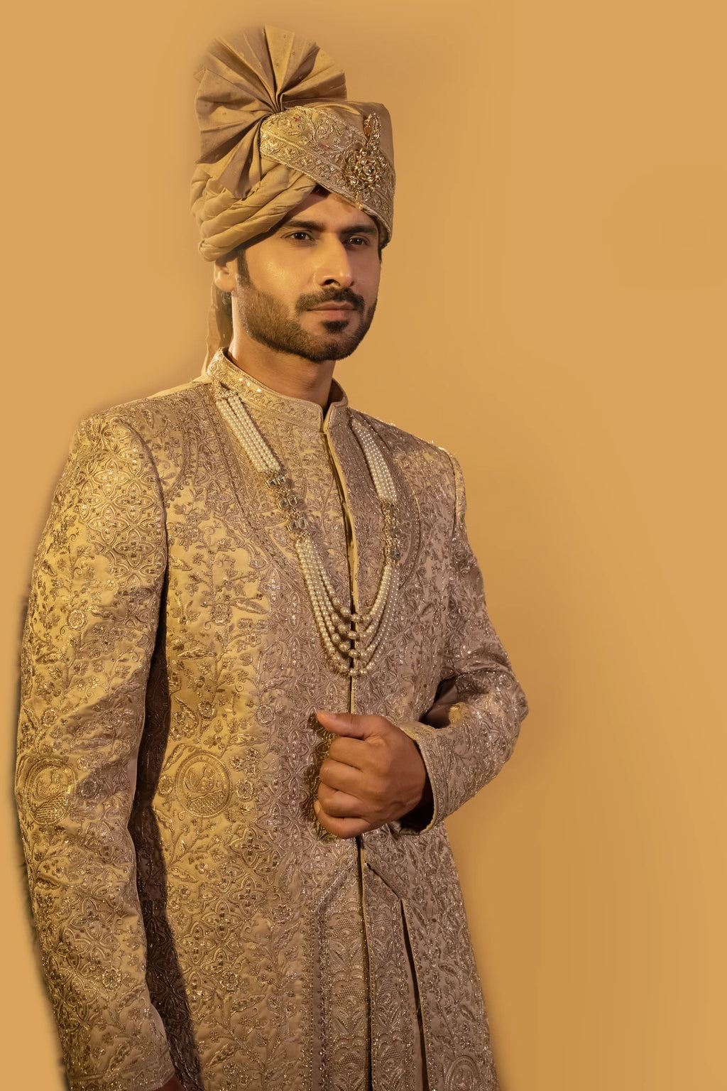Maharana Gold & Silver Two-Tone Zari Sherwani Set