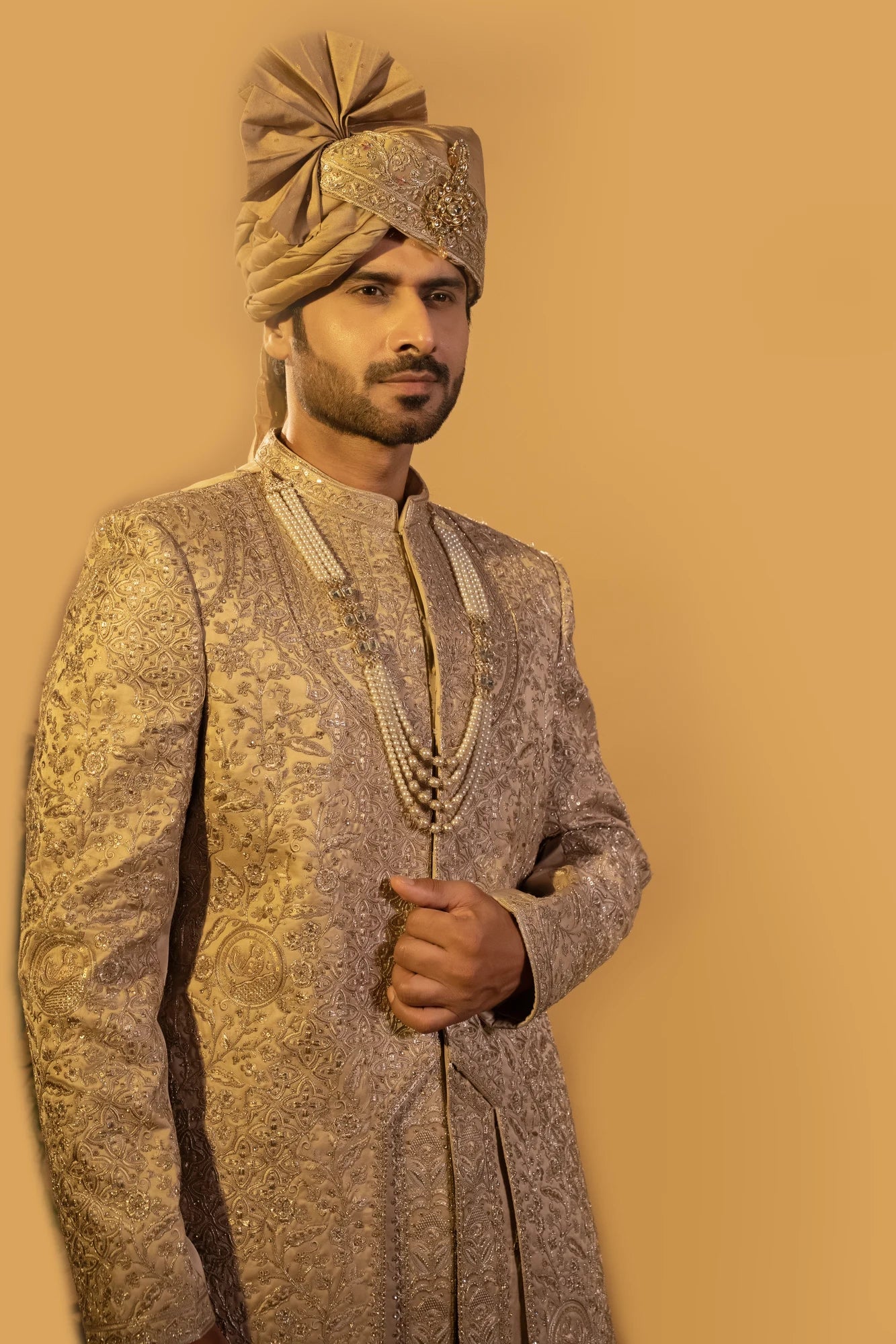 Maharana Gold & Silver Two-Tone Zari Sherwani Set