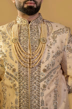 Maharana Ivory & Olive Sequin Sherwani Set