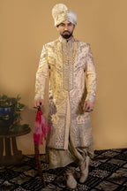 Maharana Ivory & Olive Sequin Sherwani Set
