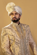 Maharana Ivory & Olive Sequin Sherwani Set