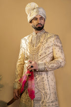 Maharana Ivory & Olive Sequin Sherwani Set