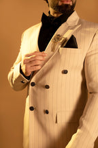 Maharana Ivory Pinstripe Double-Breasted Blazer Suit