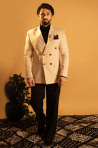 Maharana Ivory Pinstripe Double-Breasted Blazer Suit