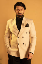 Maharana Ivory Pinstripe Double-Breasted Blazer Suit