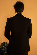 Maharana Black Sequin-Shoulder Tuxedo Suit