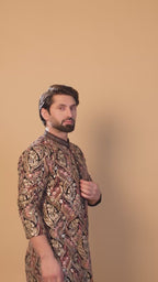 Maharana Black & Maroon Paisley Embroidered Kurta