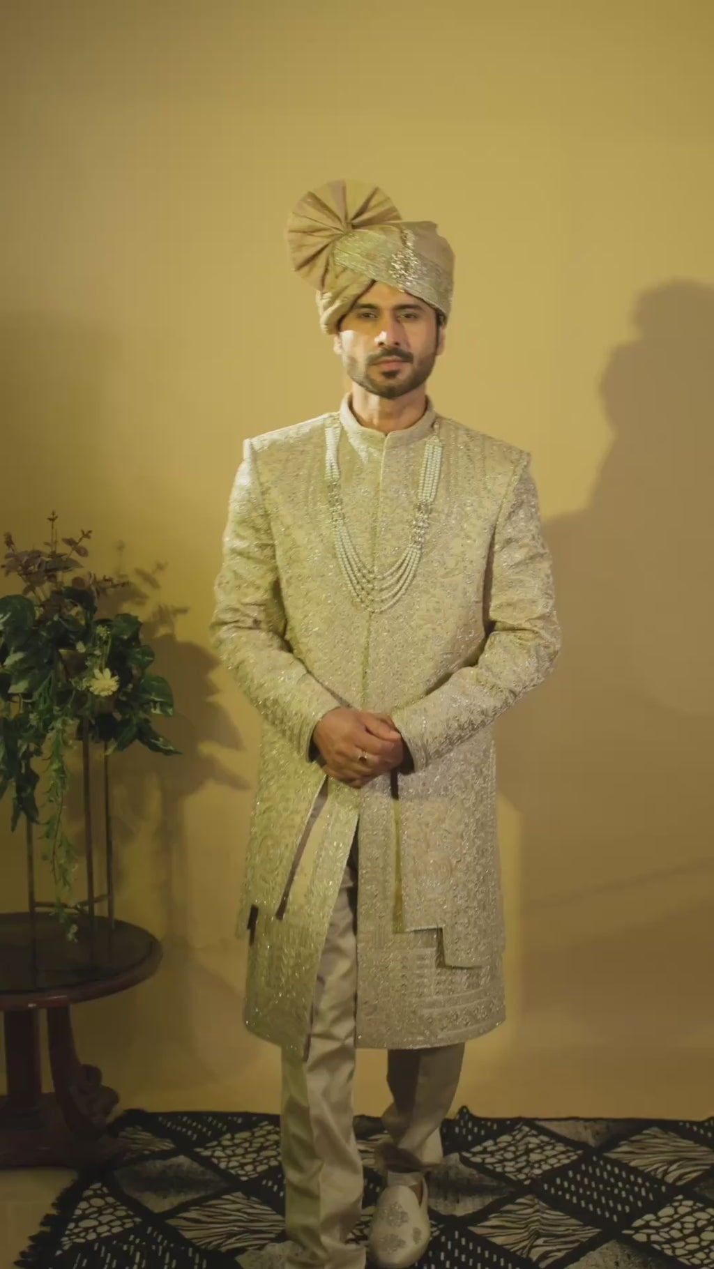 Maharana Gold & Silver Two-Tone Zari Sherwani Set