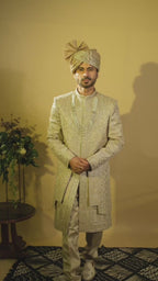 Maharana Gold & Silver Two-Tone Zari Sherwani Set