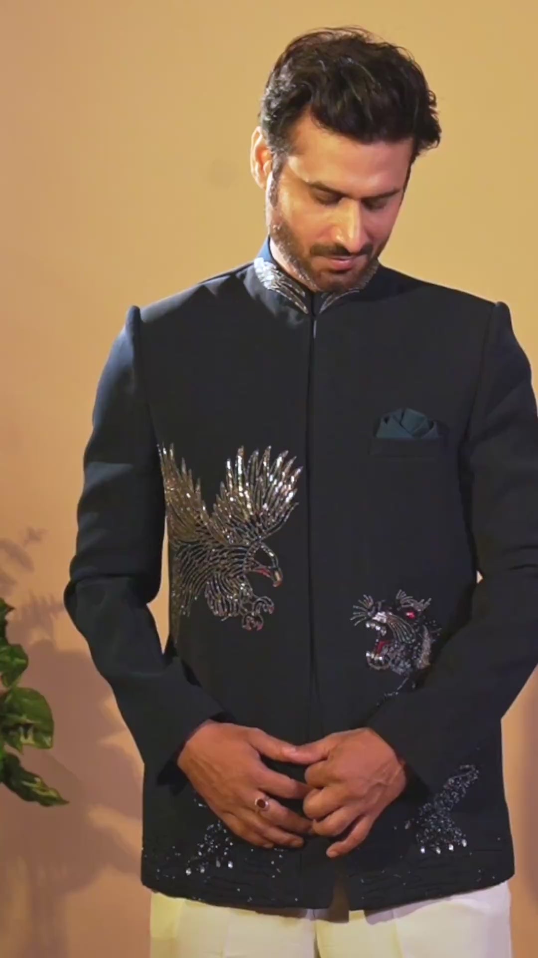 Maharana Black Eagle & Tiger Embroidered Jodhpuri Set