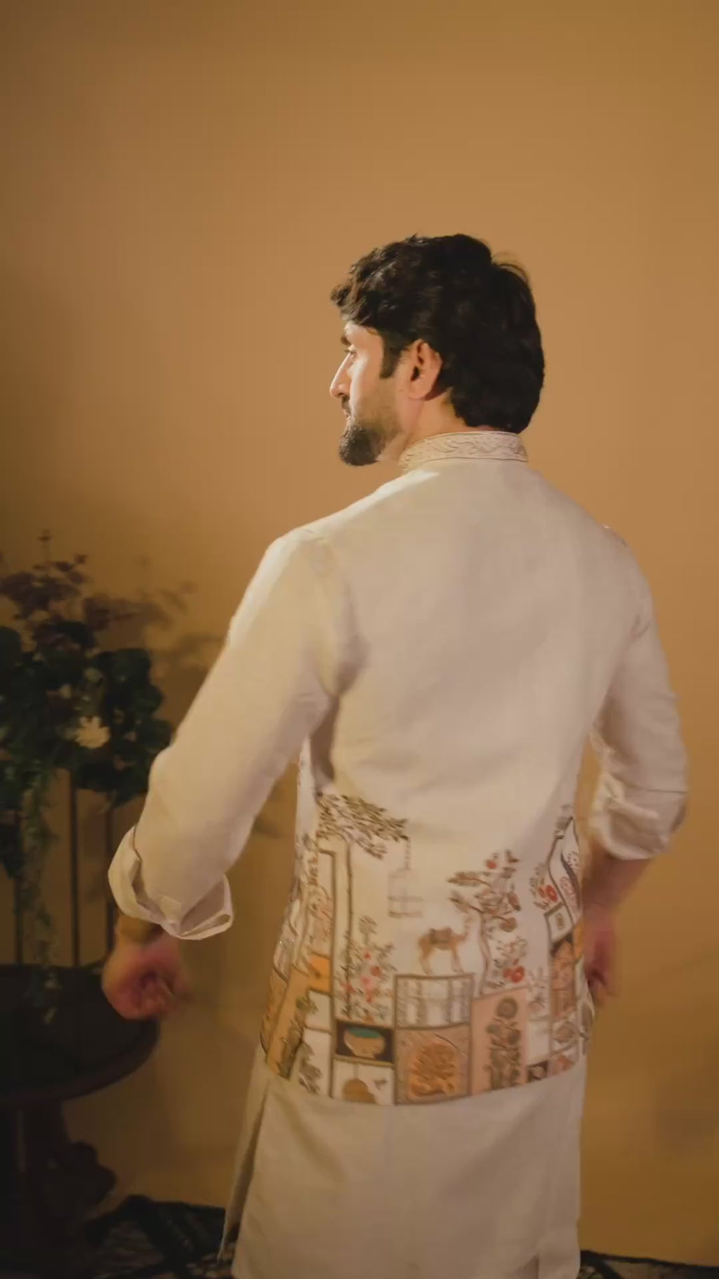 Maharana Beige Floral Embroidered Jacket Set