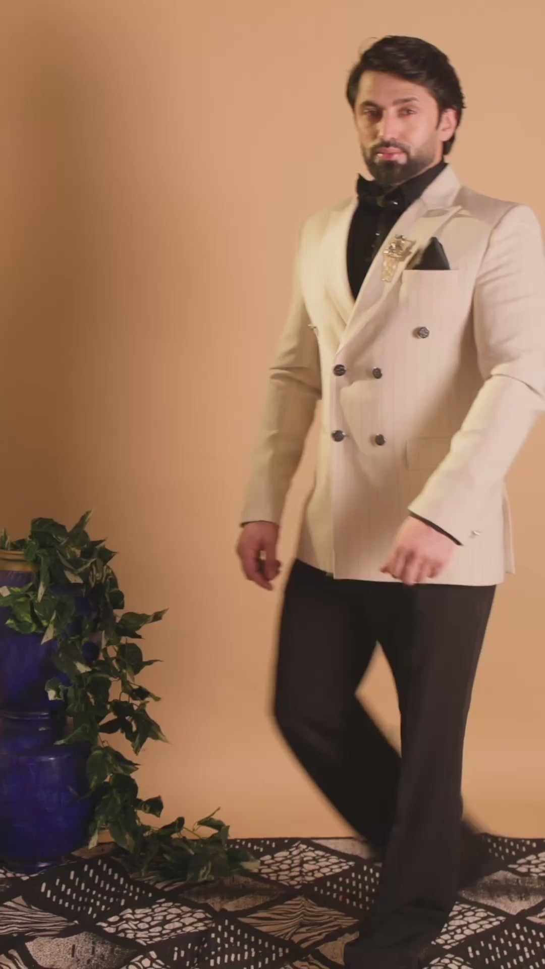 Maharana Ivory Pinstripe Double-Breasted Blazer Suit