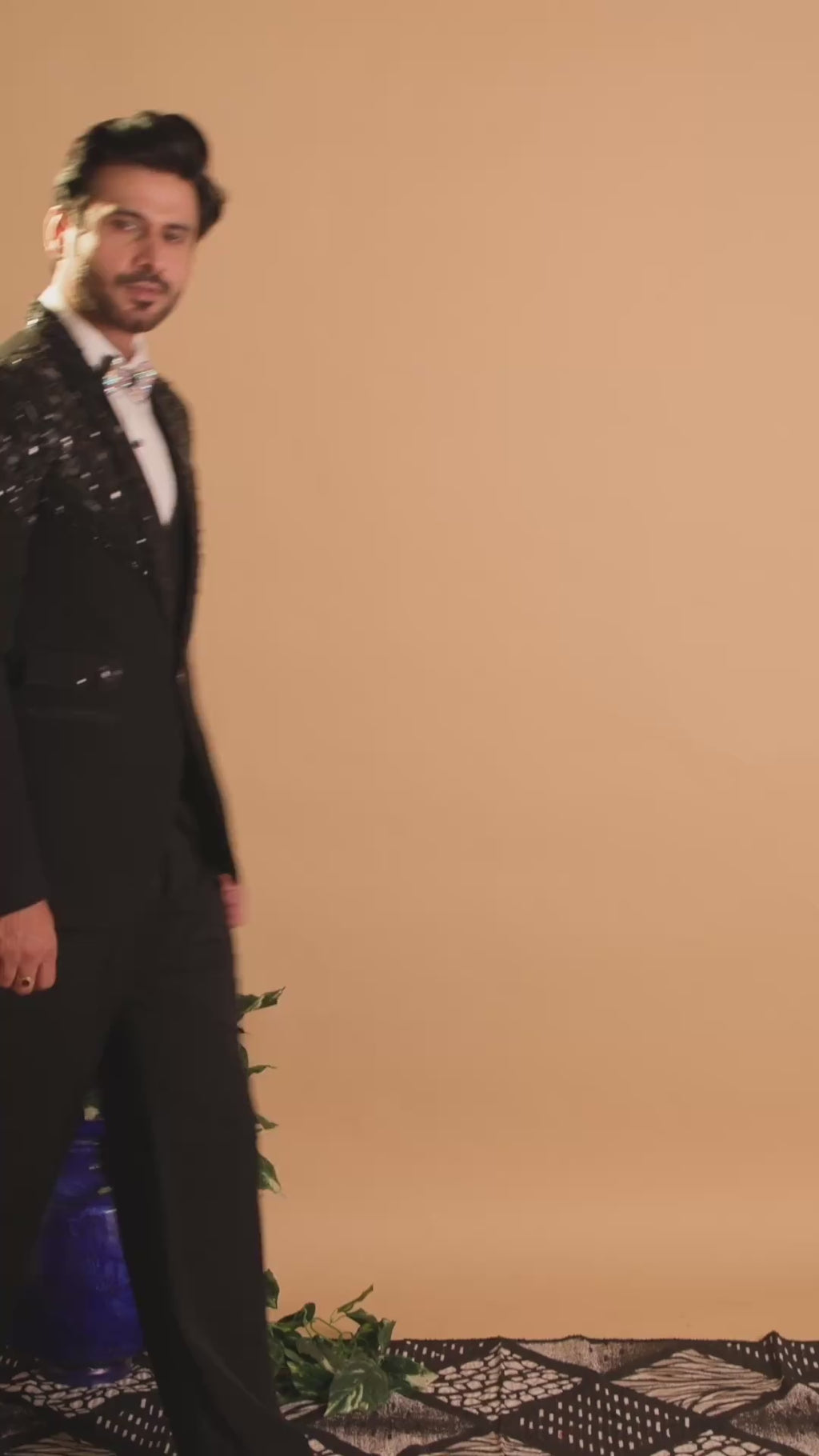Maharana Black Sequin-Shoulder Tuxedo Suit