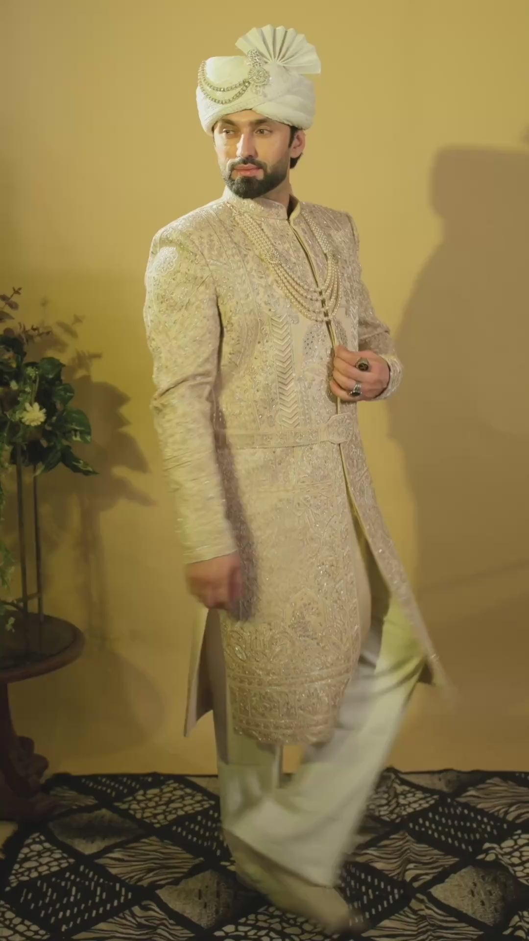 Maharana Ivory Belted Zari Embroidered Sherwani Set