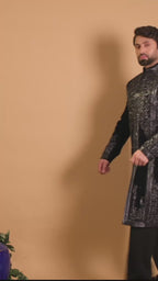 Maharana Navy Velvet Embroidered Indowestern Jacket Set
