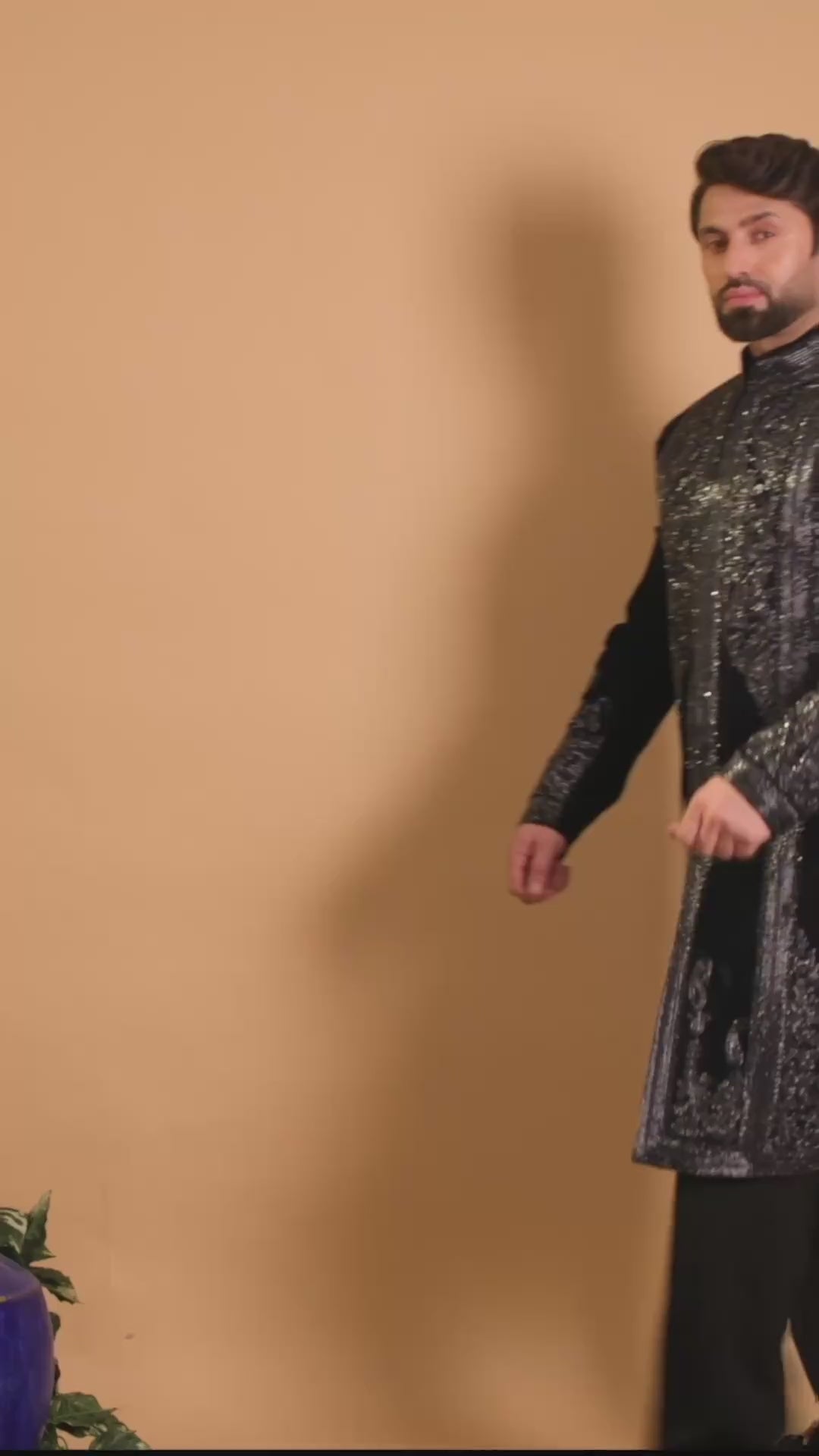 Maharana Navy Velvet Embroidered Indowestern Jacket Set