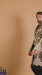 Maharana Black Velvet Silver Pearl Indowestern Jacket Set