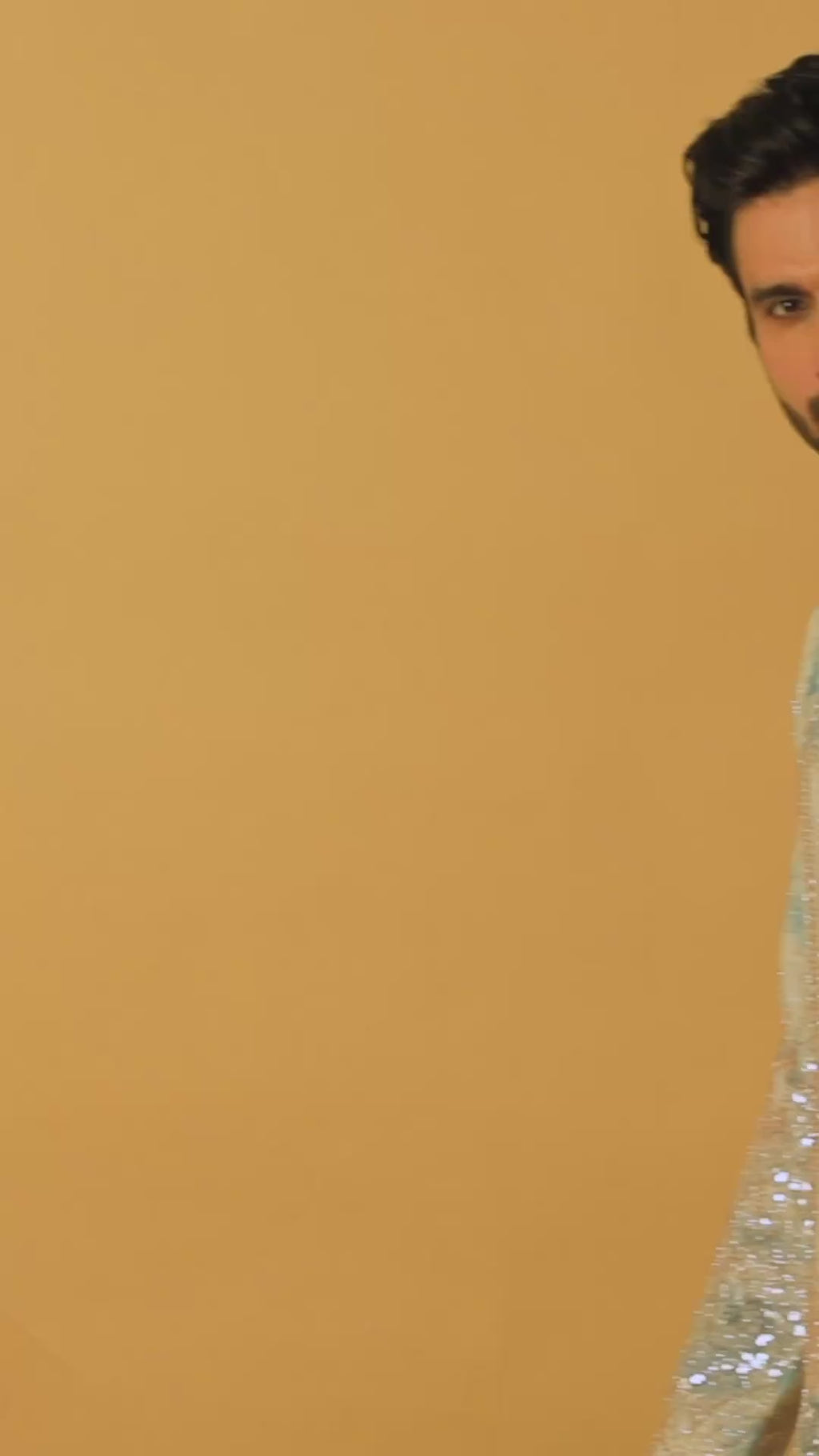 Maharana Ivory Sequin Kurta with Blue Floral Accents