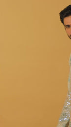 Maharana Ivory Sequin Kurta with Blue Floral Accents